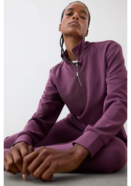 fit Oversize Geniş Kalıp Yarım Fermuarlı Dik Yaka Modal Sporcu SWEATSHIRT D7126AX25AU