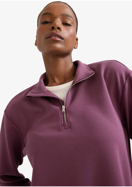 fit Oversize Geniş Kalıp Yarım Fermuarlı Dik Yaka Modal Sporcu SWEATSHIRT D7126AX25AU