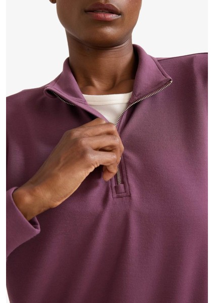 fit Oversize Geniş Kalıp Yarım Fermuarlı Dik Yaka Modal Sporcu SWEATSHIRT D7126AX25AU