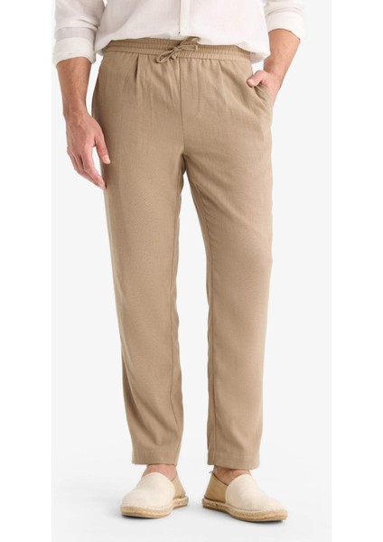 Relax Fit Kısa Paça Keten Görünümlü Beli Bağcıklı Lastikli Cepli Pantolon E4790AX25AU