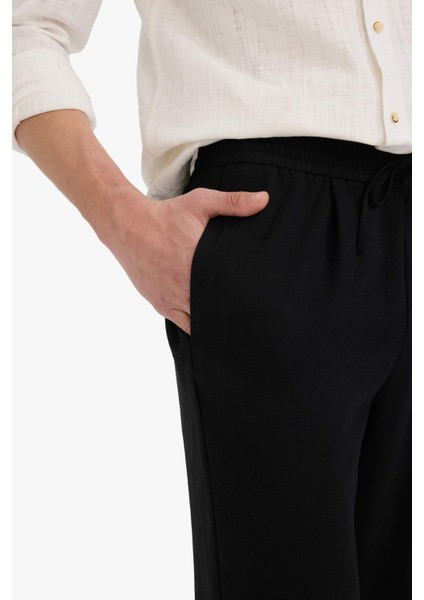 Relax Fit Kısa Paça Keten Görünümlü Beli Bağcıklı Lastikli Cepli Pantolon E4790AX25AU indirimleri