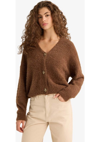 Oversize Geniş Kalıp V Yaka Triko Hırka K7886AZ25WN modelleri
