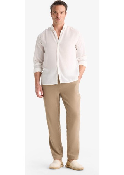 Relax Fit Kısa Paça Keten Görünümlü Beli Bağcıklı Lastikli Cepli Pantolon E4790AX25AU fırsatları