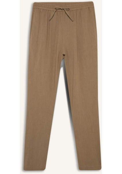 Relax Fit Kısa Paça Keten Görünümlü Beli Bağcıklı Lastikli Cepli Pantolon E4790AX25AU