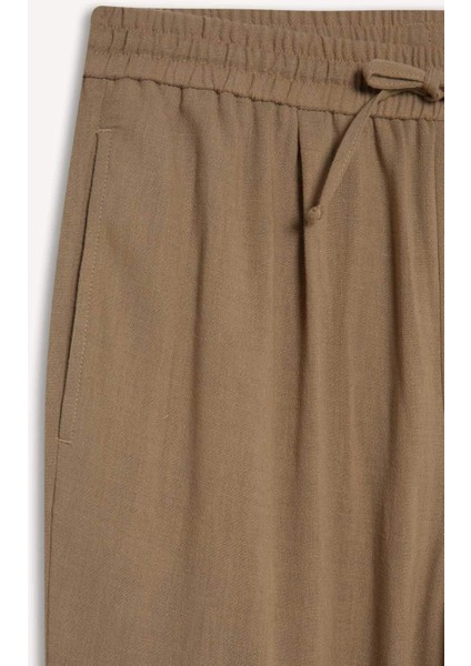 Relax Fit Kısa Paça Keten Görünümlü Beli Bağcıklı Lastikli Cepli Pantolon E4790AX25AU