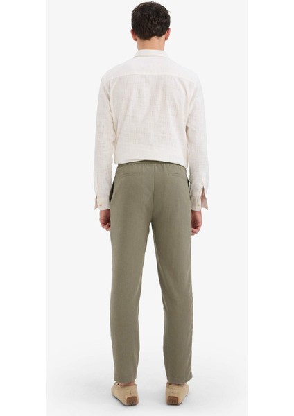 Relax Fit Kısa Paça Keten Görünümlü Beli Bağcıklı Lastikli Cepli Pantolon E4790AX25AU