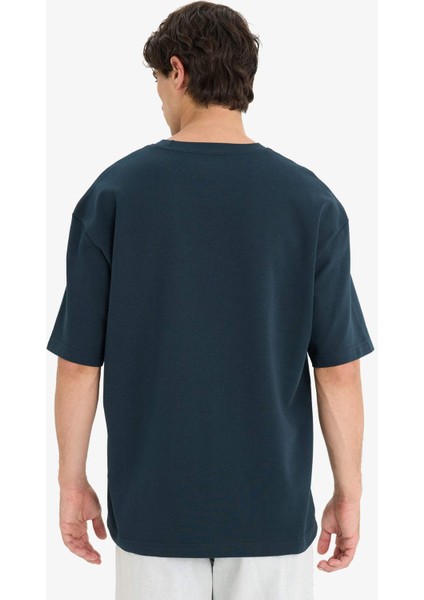 Oversize Geniş Kalıp Bisiklet Yaka Ağır Kumaş Basic Düz Kısa Kollu Tişört E9798AX25AU