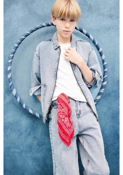 Erkek Çocuk Polo Yaka Denim Ceket F3152A825AU