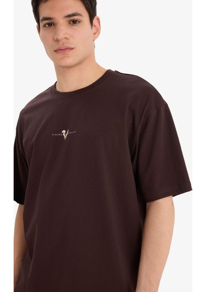 %100 Pamuk Vikings Valhalla Boxy Fit Rahat Kesim Bisiklet Yaka Sırt Baskılı Kısa Kollu Tişört E9294AX25AU indirimleri