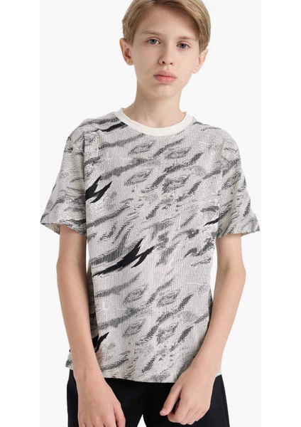 Erkek Çocuk Bisiklet Yaka Desenli Kısa Kollu Tişört F3770A825AU