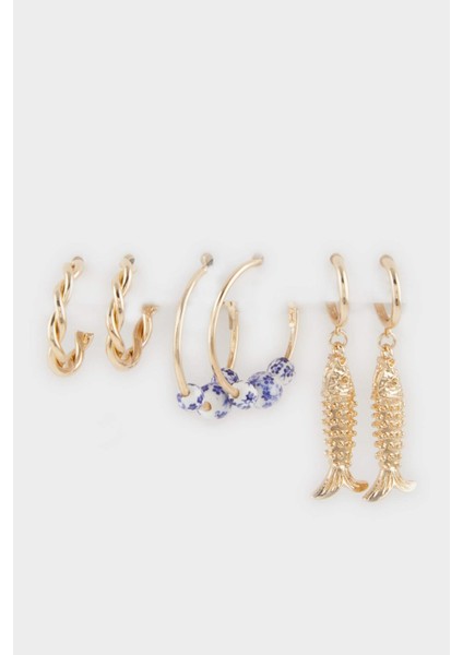 Kadın 3'lü Deniz Temalı Gold Küpe F5151AXNS