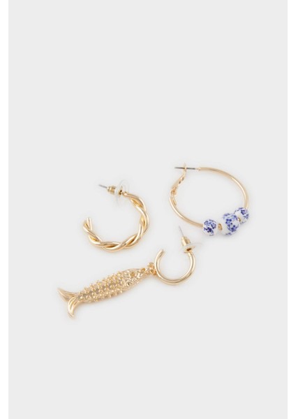 Kadın 3'lü Deniz Temalı Gold Küpe F5151AXNS fiyatları