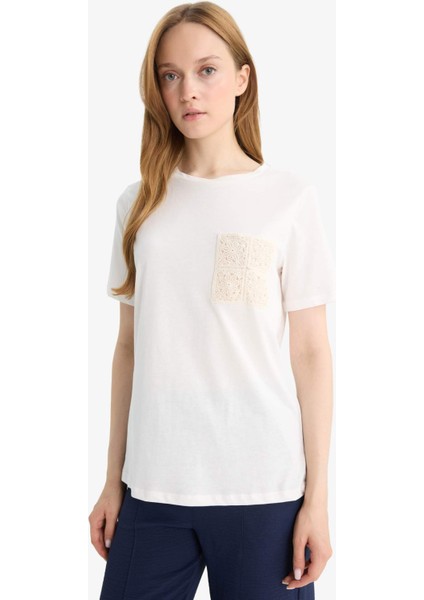 Regular Fit Bisiklet Yaka Penye Kısa Kollu Tişört F1152AX25AU fırsatları