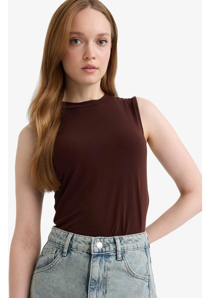 Regular Fit Yarım Bisiklet Yaka Basic Düz Kolsuz Tunik F9755AX25HS