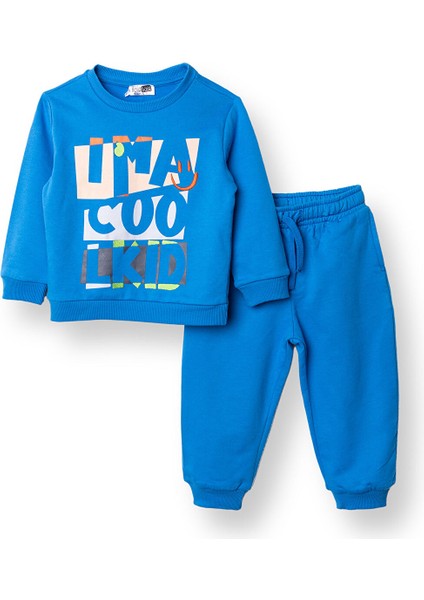 Erkek Bebek Eşofman Takımı Motto Boy Bisiklet Yaka Uzun Kol Ribanalı