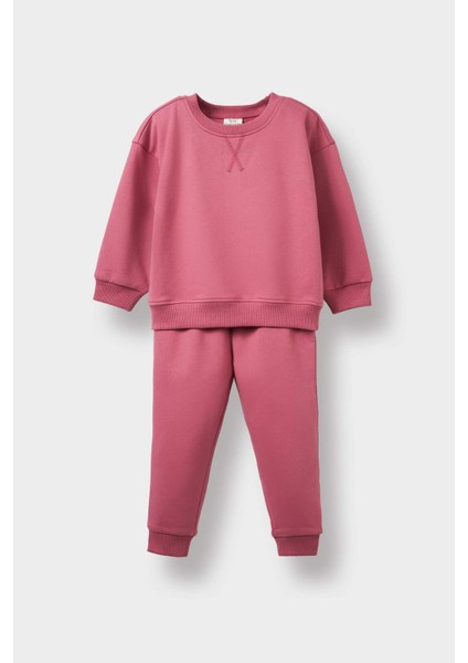 Kız Bebek 2'li Takım İçi Yumuşak Tüylü Sweatshirt Eşofman Altı