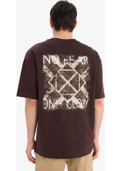 %100 Pamuk Vikings Valhalla Boxy Fit Rahat Kesim Bisiklet Yaka Sırt Baskılı Kısa Kollu Tişört E9294AX25AU