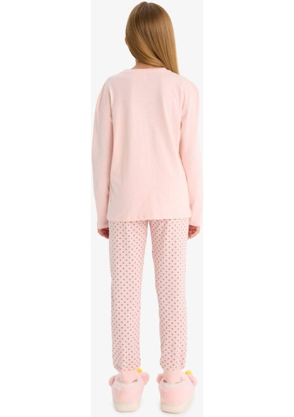 Kız Çocuk Pijama Takımı Baskılı Uzun Kollu Üst Desenli Uzun Alt F6169A825AU