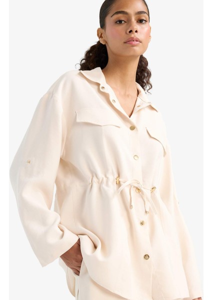 Regular Fit Beli Lastikli Tensel İnce Ceket F6241AX25AU