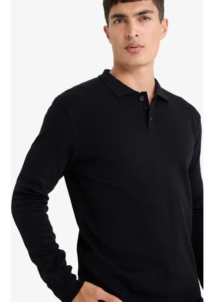 Standart Fit Polo Yaka Düğmeli Triko Kazak B9713AX25AU