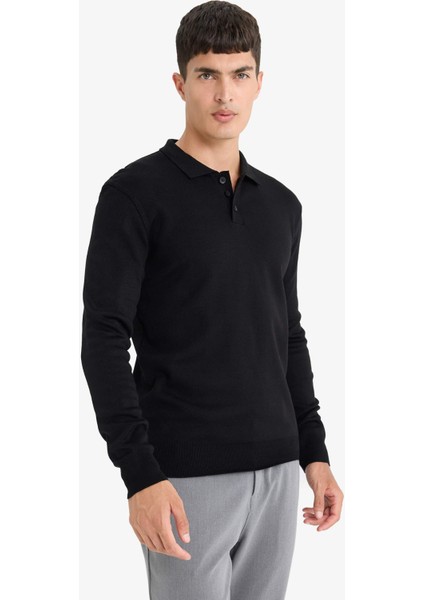 Standart Fit Polo Yaka Düğmeli Triko Kazak B9713AX25AU fırsatları