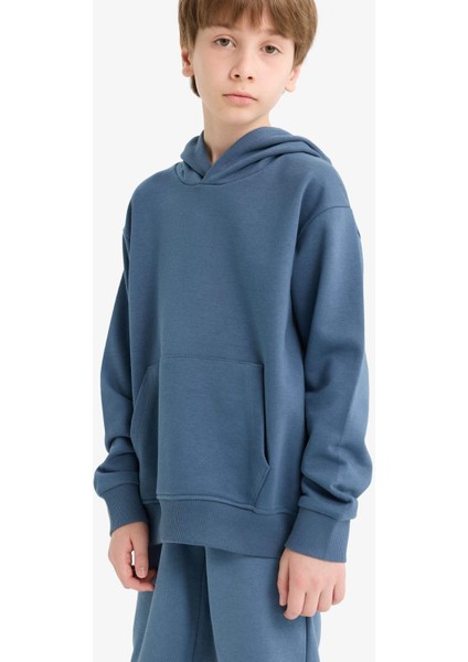 Erkek Çocuk Basic Düz Kapüşonlu Okul Sweatshirt E9558A825AU modelleri