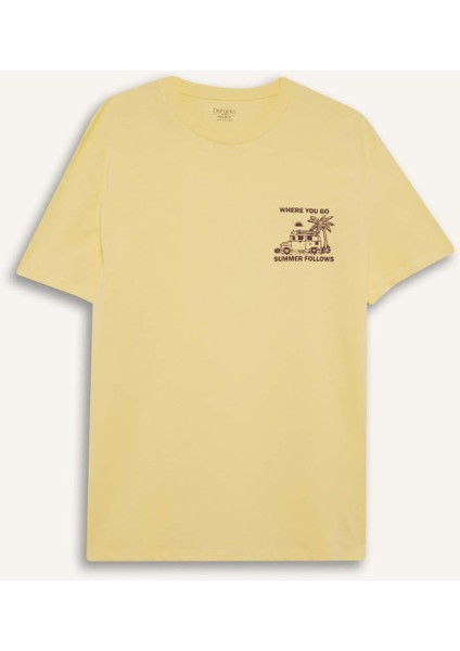 Regular Fit Bisiklet Yaka Baskılı Kısa Kollu Tişört F8542AX25HS