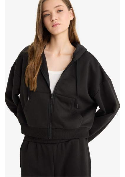 Cropped Fit Kapüşonlu Kalın Fermuarlı Sweatshirt Z7069AZ25WN modelleri