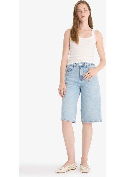 Yüksek Bel Jean Bermuda Şort E9040AX25AU