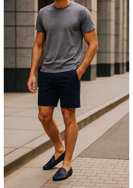 GR0331 Hakiki Deri Saraçlı Rok Model Erkek Lacivert Püsküllü Loafer Ayakkabı