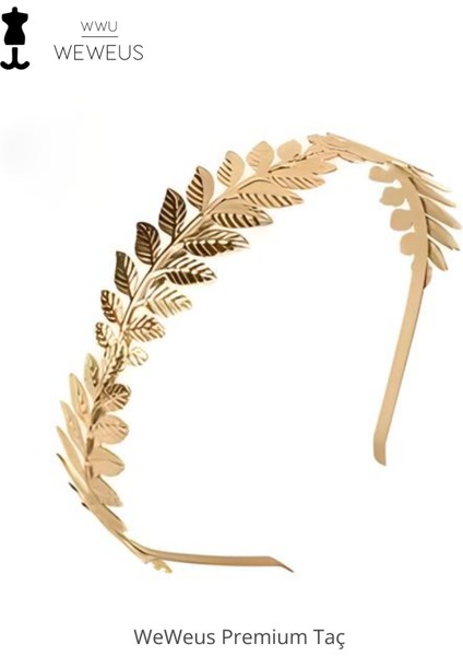 Kadın Yaprak Gold Altın Renk Parlak Lüks Taç