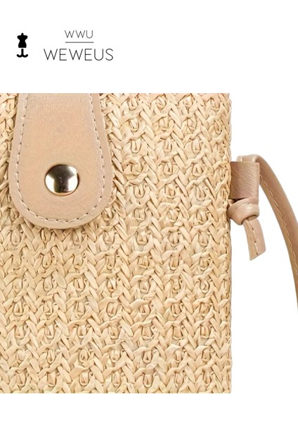 Kadın Bej Renk Düz Askılı Hasır Mini Çanta modelleri