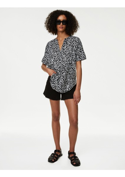 Kısa Kollu Keten Popover Bluz fiyatları