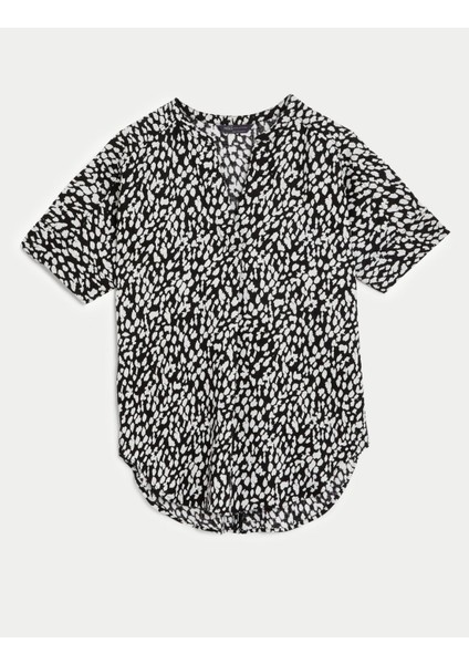 Kısa Kollu Keten Popover Bluz indirimleri