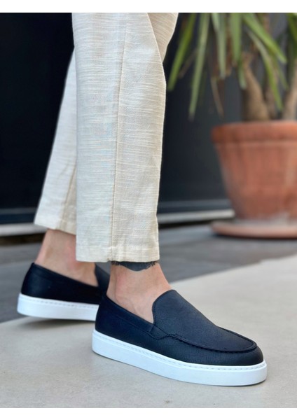 BA0241 Bağcıksız Yüksek Taban Siyah Beyaz Taban Cilt Erkek Ayakkabı fırsatları