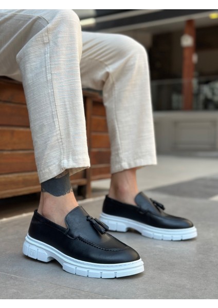 BA0240 Yüksek Taban Klasik Parlak Püsküllü Cilt Siyah Erkek Ayakkabı