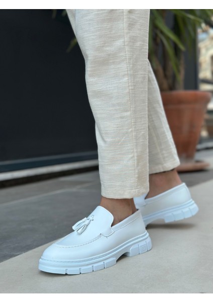 BA0240 Yüksek Taban Klasik Parlak Püsküllü Beyaz Erkek Ayakkabı fiyatları