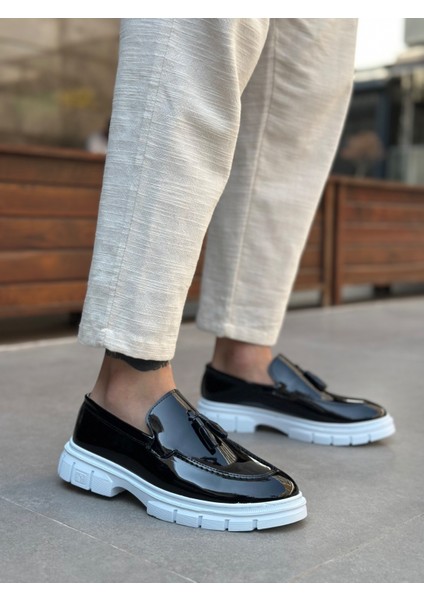 BA0240 Yüksek Taban Klasik Parlak Püsküllü Rugan Siyah Erkek Ayakkabı modelleri