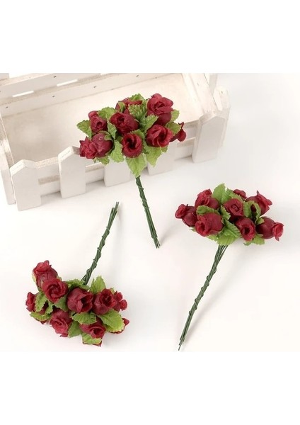 Bordo 12 Adet 12 Adet/grup Mini Yapay Gül Çiçek Buketi Ipek Çiçekler Ev Dekor Düğün Dekorasyon Zanaat Çelenk Hediye Aksesuarları (Yurt Dışından)