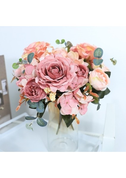 Mor Yapay Çiçekler Retro Ipek Gül Buketi Ortanca Şakayık Vintage Gelin Holding Çiçek Ev Düğün Dekorasyon Aksesuarları (Yurt Dışından) fiyatları