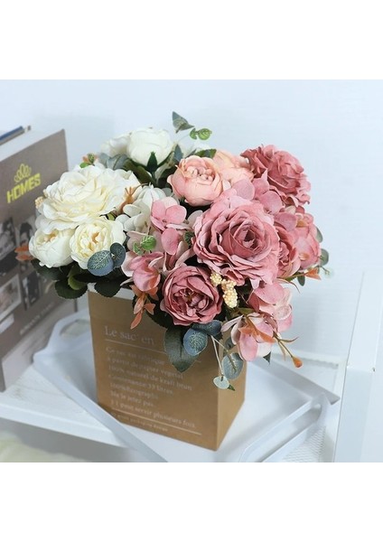 Mor Yapay Çiçekler Retro Ipek Gül Buketi Ortanca Şakayık Vintage Gelin Holding Çiçek Ev Düğün Dekorasyon Aksesuarları (Yurt Dışından) fırsatları