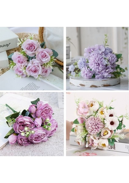 Stil 3 1 Buket Mor Yapay Çiçekler Şakayık Çay Gülü Sonbahar Ipek Çiçekler Dıy Oturma Odası Ev Bahçe Düğün Dekorasyon Için (Yurt Dışından) fiyatları