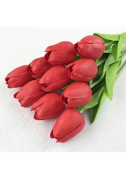 E-Kırmızı Lale 10 Adet Yapay Çiçekler Bahçe Laleler Gerçek Dokunmatik Çiçekler Lale Buketi Dekor Mariage Ev Düğün Süslemeleri Için Çiçek (Yurt Dışından)