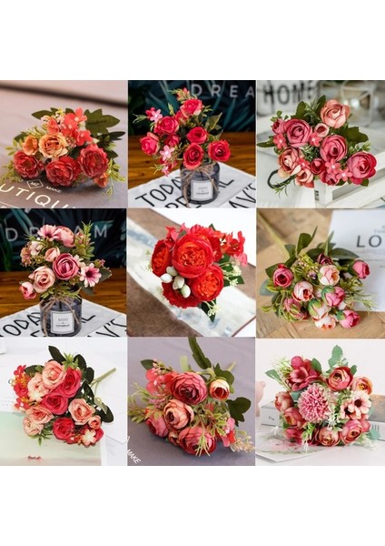 Stil 10 Kırmızı Yapay Çiçekler Şakayık Çay Gül Sonbahar Ipek Çiçekler Dıy Oturma Odası Ev Bahçe Düğün Dekorasyon Için (Yurt Dışından) fiyatları