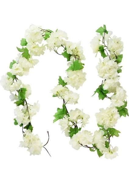 B01 Beyaz Asma 2.3 M Çiçek Çelenk Yapay Çiçek Dize Yaprakları ile Ipek Sakura Kiraz Çiçeği Sarmaşık Asma Ev Bahçe Düğün Kemer Dekor Için (Yurt Dışından)
