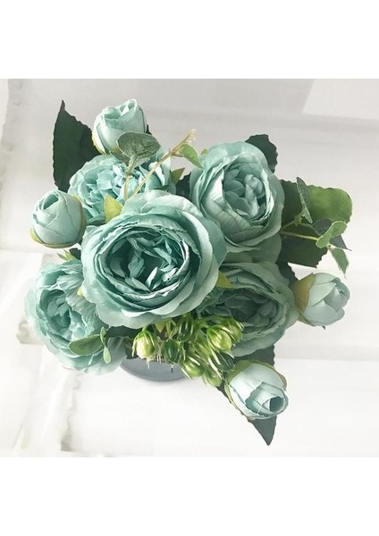 23 1 Buket Mavi Yapay Çiçekler Şakayık Çay Gül Sonbahar Ipek Çiçekler Dıy Oturma Odası Ev Bahçe Düğün Dekorasyon Için (Yurt Dışından)