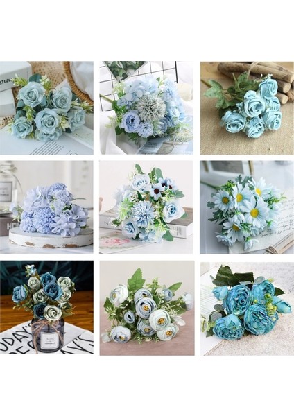 23 1 Buket Mavi Yapay Çiçekler Şakayık Çay Gül Sonbahar Ipek Çiçekler Dıy Oturma Odası Ev Bahçe Düğün Dekorasyon Için (Yurt Dışından) modelleri