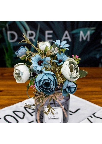 23 1 Buket Mavi Yapay Çiçekler Şakayık Çay Gül Sonbahar Ipek Çiçekler Dıy Oturma Odası Ev Bahçe Düğün Dekorasyon Için (Yurt Dışından) fırsatları