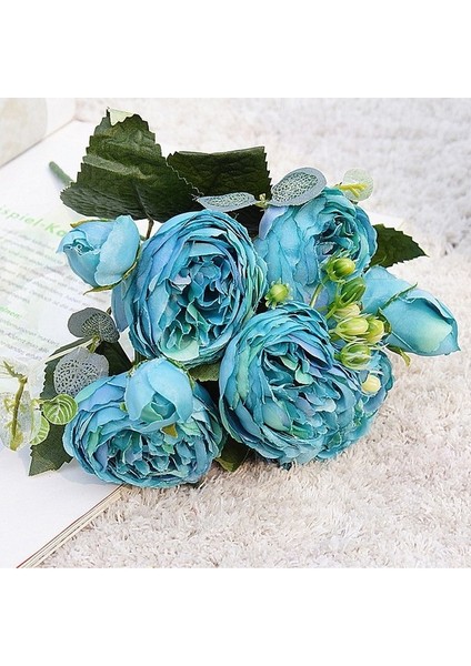 23 1 Buket Mavi Yapay Çiçekler Şakayık Çay Gül Sonbahar Ipek Çiçekler Dıy Oturma Odası Ev Bahçe Düğün Dekorasyon Için (Yurt Dışından) indirimleri
