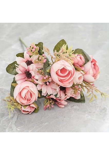 Pembe 1 Adet Ipek Gül Pembe Yapay Çiçekler Buket Plastik Aksesuarlar Ev Oturma Odası Düğün Masa Dekorasyon Çiçek (Yurt Dışından)